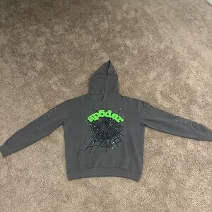 Mens Sp5der Hoodie - Grey and Green